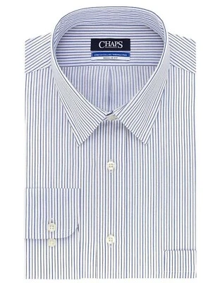 Camisa de vestir Chaps para hombre ajuste regular cuello elástico mangas largas rayas azules nueva con etiquetas Foto 1 de 2