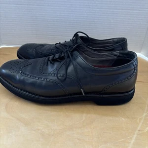Rockport Dress Sports Black Leather Wingtip Oxford Vibram Shoes Men's Sz 9 1/2 W - Picture 1 of 7