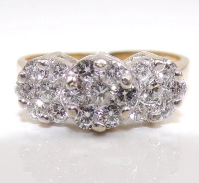 Oro amarillo blanco 14k 1,00 ctw. Anillo triple halo talla 8,5 FZZ Foto 1 de 4