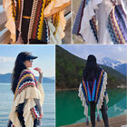 Women Shawl Wrap Cape Cardigans Sweater Coat Knit Open Front Striped Tassel Chic