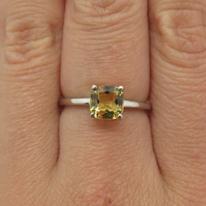 DAZZLERS 925 Sterling Silver Real Cushion-Cut Citrine Ring Size 6.75 - Picture 1 of 8