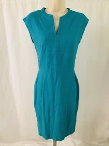 Escada Blue Cap Sleeve V Neck Sheath Dress 90s Y2K Luxury Coastal 34 XS / S - Picture 1 of 4