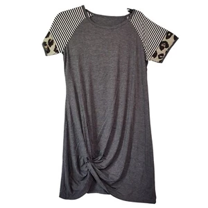 Damen Sommer Twist Knoten T-Shirt Kleid Freizeit Kurzarm Grau Größe M - Bild 1 von 8