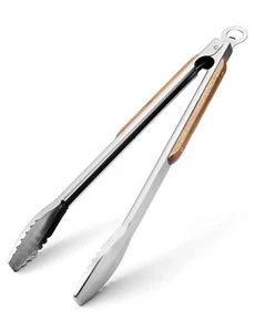 Wood-Handled Grill Tongs, 19.5"/50cm Extra Long BBQ Tongs, Heavy Duty Premium... - Picture 1 of 5