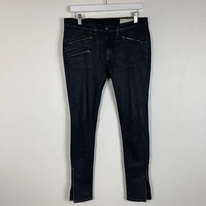 Jean Rag Bone para mujer 29 recubierto negro largo tiro bajo tobillo cremallera moto blanqueador - Imagen 1 de 14