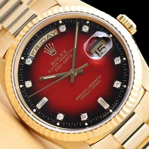 Rolex Herren Tagesdatum Fabrik Diamant Rot Vignette 18K Gelbgold Präsident Uhr - Bild 1 von 10