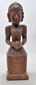 Antique Wooden Woman Figurine Original Old Hand Carved Fine Details - Picture 1 of 7
