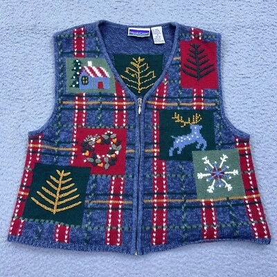 VTG Northcrest Winter Sweater Vest Size Medium Full Zip Colorful Christmas Knit - Image 1 of 4