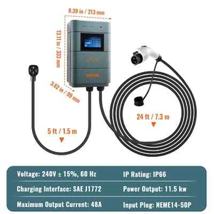 Vevor Level 2 EV Charging Station 48A Home Electric Vehicle Charger NEMA14-50 - Picture 1 of 6