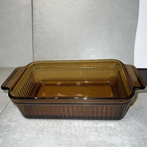 Vintage Anchor Hocking Fire King 1 Quart Capacity Amber Glass Loaf Baking Pan - Picture 1 of 4
