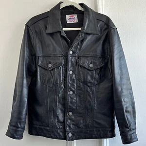 Levi's black leather vintage trucker jacket - Picture 1 of 9