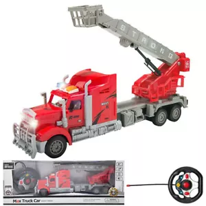 1: 15 Remote Control RC Fire Truck With Extendable Ladder Lights Sounds Kids Toy - Picture 1 of 18