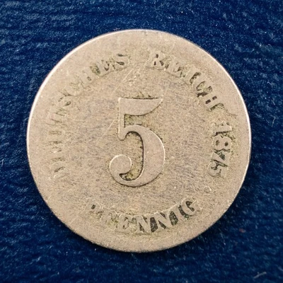 1875-G Germany Empire 5 Pfennig, G Condition, KM#3, Imperial German Coinage M6 - Image 1 of 2