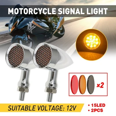 Chrome Amber Motorcycle LED Turn Signal Brake Blinker Lights Fitment Universal - Image 1 of 4