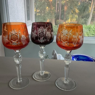 Vintage Bohemian Czech Cut To Clear Crystal Wine Glasses, Set Of 3 - Image 1 of 4