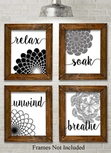 Black and White Bathroom Wall Art Set of 4 – 8x10 Unframed Prints Bathroom Decor - Picture 1 of 8