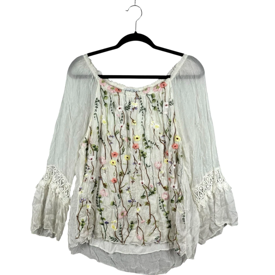Top para mujer Tempo Paris forrado talla S floral seda bordado volantes transparentes boho Foto 1 de 4