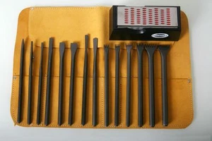 Juego completo de cinceles de acero al carbono afilado para tallado en piedra italiana 16 piezas con afilador - Imagen 1 de 1