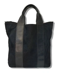 BARNEYS NEW YORK XL Tasche Lederbesatz schwarz Kalbshaar - Bild 1 von 6