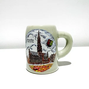 BRUXELLES BRUSSELS HOTEL DE VILLE SOUVENIR MINI STONEWARE POTTERY TANKARD MUG - Picture 1 of 6