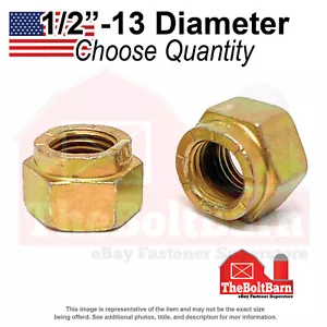 1/2"-13 Grade L-9 Hex Collar Lock Nuts Zinc Yellow Coarse USA Made (Pick Qty) - Picture 1 of 7