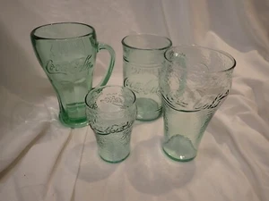 4 different Vintage Coca Cola Green Glasses all in very good condition - no chip - Picture 1 of 9