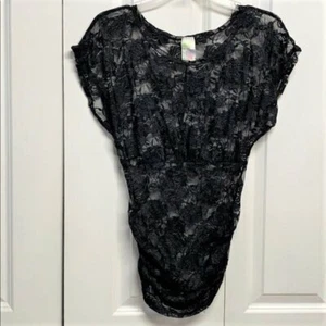 Alex & Jane Black Floral Stretch Lace Dolman Cap Sleeve Top Jr Size S - Picture 1 of 5