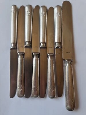 8 alte, antike Messer studentika? 90 versilberte Griffe rostfrei mit Wappen  - Bild 1 von 4