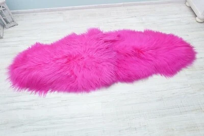 Alfombra de piel de oveja natural lana real rosa manta inauguración regalo alfombra de piel Foto 1 de 4