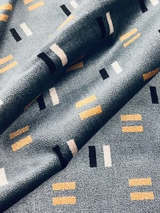Kirkby Design Geometric Moquette Velvet Uphol Fabric- Hammersmith / Petrol 8 yds - Picture 1 of 3