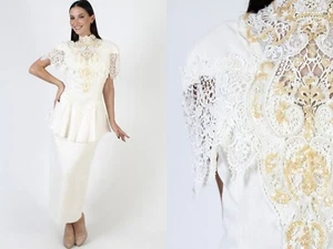 Vtg 80s Jessica McClintock Victorian Edwardian Wedding Linen Gunne Sax Dress - Picture 1 of 8