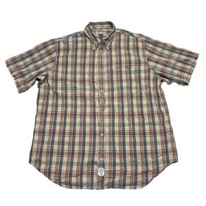 Vintage Ralph Lauren Jeans Shirt Mens XL Khaki Plaid Button Up Y2K Short Sleeve - Picture 1 of 7