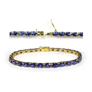 Yellow Gold Plated 925 Sterling Silver Tanzanite Oval Tennis Bracelets - Picture 1 of 6