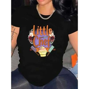 Women's round neck T-shirt with cute little chef design. summer holidays - Picture 1 of 12