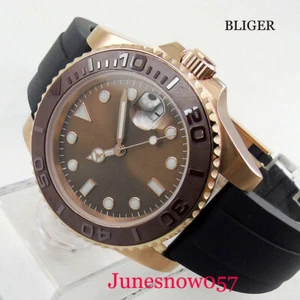 BLIGER 40mm Self Winding Men Watch Rose Gold Case MIYOTA Movement Rubber Strap - Picture 1 of 5