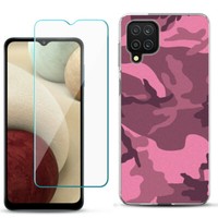 Slim Case for Samsung Galaxy A12, w/ Tempered Glass - Camo Pink