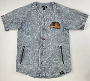 Square Zero Mens Large Button-Up Shirt America Patch Front Zipper Pockets Acid - Picture 1 of 12