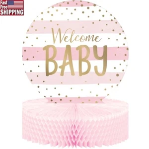 Pink Gold Baby Shower Centerpieces 3 Count Welcome Baby Decorative Table Decor - Picture 1 of 3