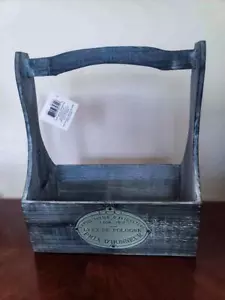 DECORATIVE WOODEN PLANTER BOX WITH GREY GREEN WASH - NEW WITH TAG - Picture 1 of 1