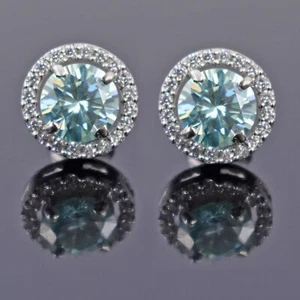 5.00 Ct Blue Diamond Solitaire Studs in 925 Silver, Excellent Luster! - Picture 1 of 9