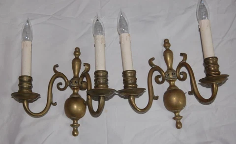 Pair of Vintage Brass Two Arm Wall Electric Sconces Cover