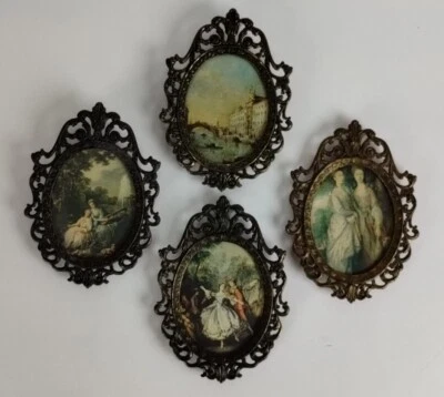 4 RARO Antiguo Marco de Metal de Latón Ornamentado Cuadro Victoriano Vidrio Plano Hecho en Italia Foto 1 de 4