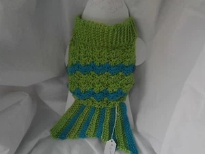 CROCHETED MERMAID DOG SWEATER IN MEDIUM GREEN AND TEAL  - Picture 1 of 3