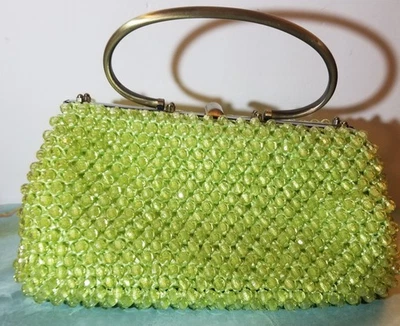 TRINA TURK BEADED PURSE/HANDBAG, LARGE, NICE COND., METAL HANDLE/CLASP - Image 1 of 4