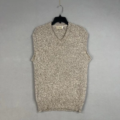 Vintage LL Bean Sweater Vest Mens Large Beige Tan Oatmeal Heather V Neck Knit - Image 1 of 4