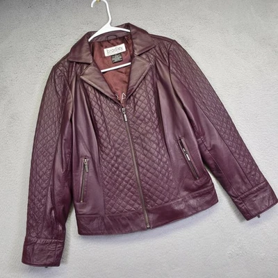 Bradley Bayou Leather Jacket Womens S Burgundy Quilted Moto Biker Edgy Statement - Image 1 of 4