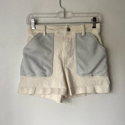 Anthropologie Avec Les Filles 白色和浅蓝色对比口袋短裤 S 全新带标签 — 第 1/4 张图片