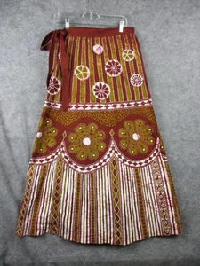 Vintage Wrap Skirt Women's Small Medium Brown Batik Cotton floral Hippie 1970's - Picture 1 of 11