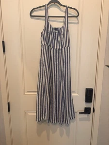 Vestido Solero Antiguo Azul Marino y Blanco Rayas Talla Mediana - Imagen 1 de 8