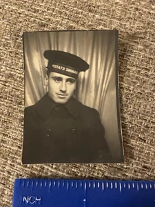 1940's Era Young US Navy Man In Peacoat Photobooth Booth Photo Training Station - Picture 1 of 3
